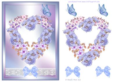 Watercolour Floral Heart with Decoupage Blue