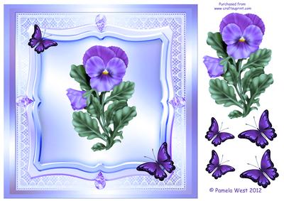 Pansies and Butterflies Decoupage Blue