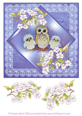 3 Owls with Apple Blossom Decoupage Sheet