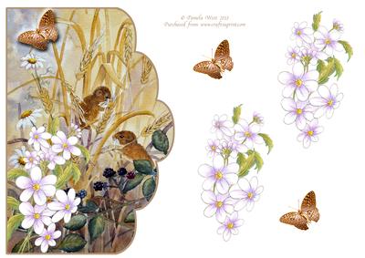 Field Mice and Daisies Scalloped Edge Decoupage Card