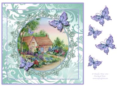 8x8 Cottage Garden with Butterflies Decoupage