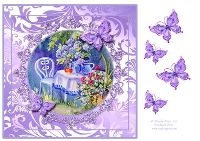 8x8 Tea for 2 with Butterflies Decoupage Sheet