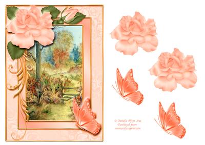 Rose Frame Woods in Autumn with Butterflies Decoupage