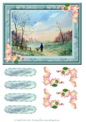 Walking the Dog Decoupage Sheet with Sentiments