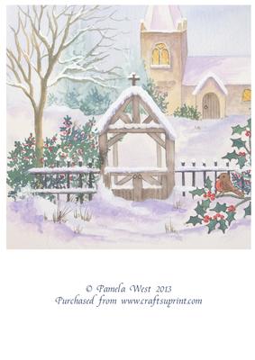 8x8 Church Gate in Snow Watercolour Background