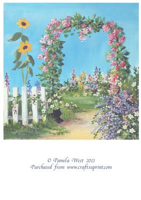 8x8 Rose Arch with Black Cat Watercolour Background