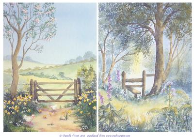 2 Watercolour Backgrounds English Countryside