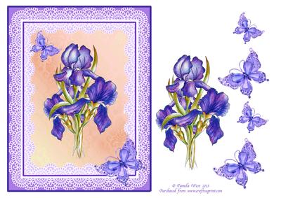 Irises and Butterflies Decoupage Topper
