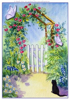 A4 Cat by the Rose Arch and Butterflies Topper