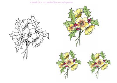 Digital Stamp Christmas Rose with Coloured Version