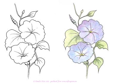 Digital Stamp Morning Glory with Coloured Version Too