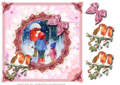 8 x 8 Posting a Letter and 2 Robins Decoupage Topper