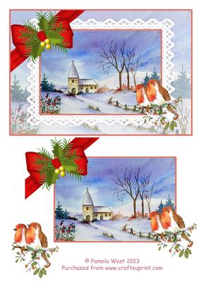 2 Robins by the Church Decoupage Topper