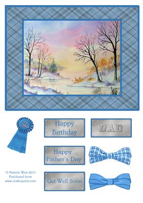 Lake in Snow Male Occasions Card Topper