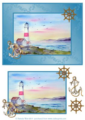 Lighthouse Decoupage Sheet with Anchor and Ships Wheel