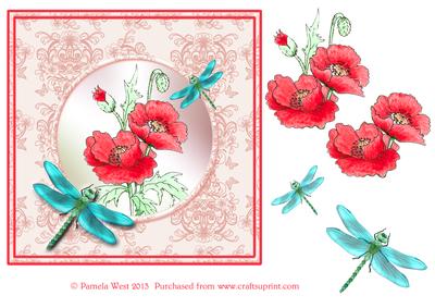 Poppies and Dragonflies Decoupage Topper