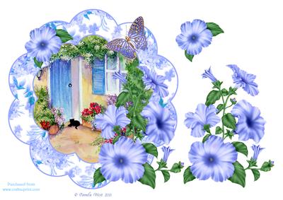 Cottage Door with Floral Frame Decoupage
