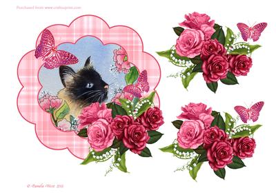 Siamese Cat with Rose Floral Frame
