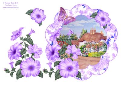Thatched Cottage with Floral Frame Decoupage