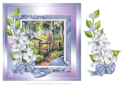 Woods in Summer with Floral Frame Decoupage