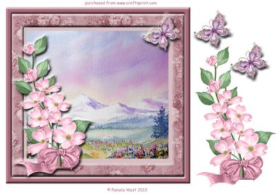 8 x 8 Alpine Meadow with Floral Frame and Butterflies