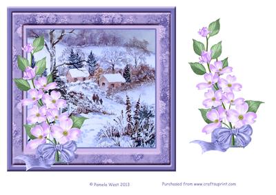 8 x 8 Cottages in Snow with Square Frame and Flower Decoupag