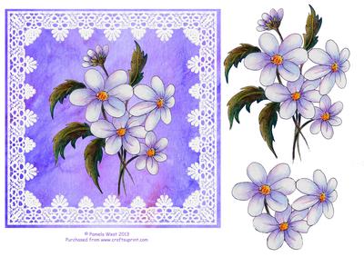 8x8 Blue Daisies with Decoupage Topper