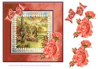 8x8 Silk with Roses -autumn Scene Decoupage