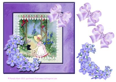 8x8 Silk with Forget Me Nots and Cute Girl Decoupage