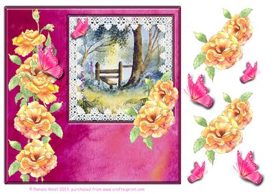 8x8 Silk, Lace and Roses Woodland Scene Decoupage Sheet