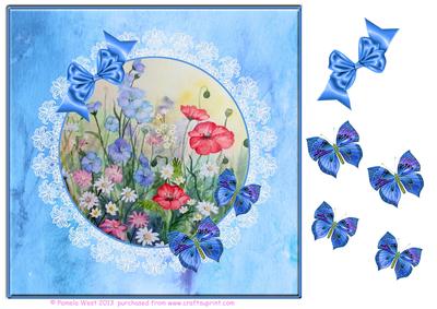 8x8 Silk , Lace and Butterflies Field Flowers Decoupage