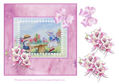 8x8 Silk, Lace and Aquilegia with Children on Seesaw