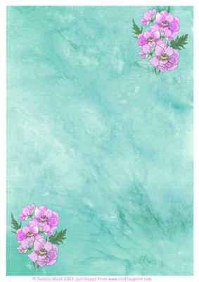 Turquoise Silk with Anemones Watercolour Background