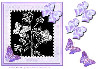8x8 Black and White Butterflies with Lilac Bow