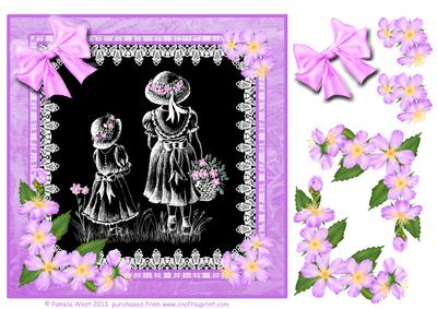 8x8 Best Friends Picking Flowers in Black and White