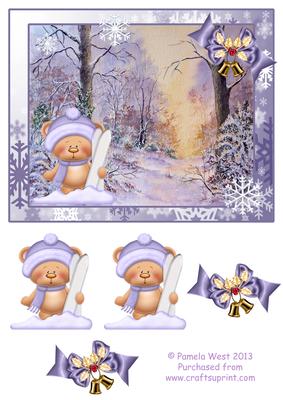 Ski Bear in the Snowy Woods Decoupage Topper