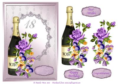 Champagne and Flowers 18th Birthday Decoupage Card