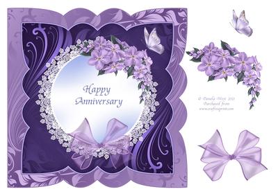 Happy Anniversary Card Front with Lilac Flowers and Bow