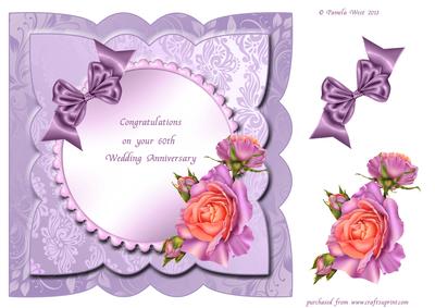Diamond Wedding Anniversary Card Front with Decoupage