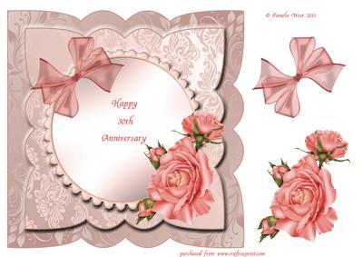 Pearl (30th) Wedding Anniversary Card Front with Decoupage