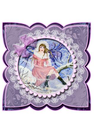 Snow Fairy Mini Kit Scollaped Square Decoupaged Card Topper