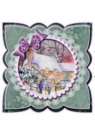 Christmas Cottages Mini Kit Scalloped Edge Decoupage Topper