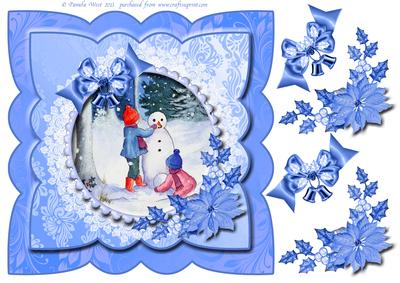 Building a Snowman Scalloped Edge Decoupage Topper