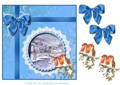 8x8 Church with 2 Robins and Bow Decoupage