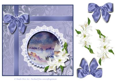 8x8 Oast Houses in Snow with Lilies and Bow Decoupage