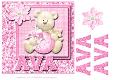 8x8 Baby's Christmas Name Card Ava with Decoupage