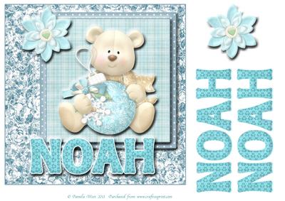 8x8 Baby's Christmas Name Card Noah with Decoupage