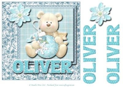8x8 Baby's Christmas Name Card Oliver with Decoupage