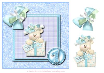 8x8 Blue Birthday Bear 1st Birthday with Decoupage