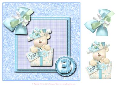 8x8 Blue Birthday Bear 3rd Birthday with Decoupage